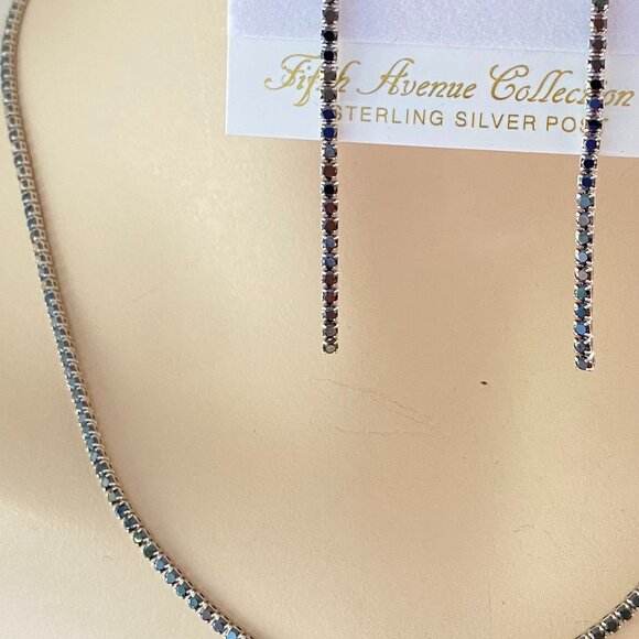 FAC Sleek Black CZ Silver Tone Necklace & Earrings Set NWT - Picture 2 of 8